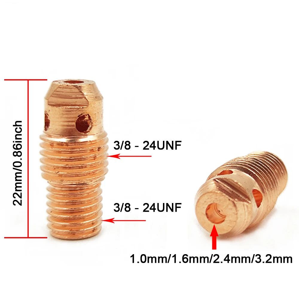 Argon Welding Torch Consumable Collet Body 1.0mm 1.6mm 2.0mm 2.4mm 3.2mm 4.0mm WP9 WP20 WP25 TIG Tungstens Electrodes Collet