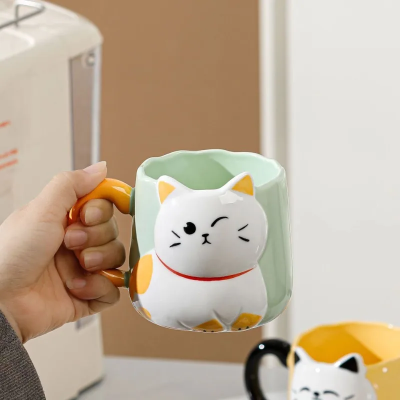 Ceramics Cute Cat Mugs Coffee Cups Mug with Lid Personality Gift Household Cartoon Kawaii Kids Breakfast Oat Milk Cup Drinkware