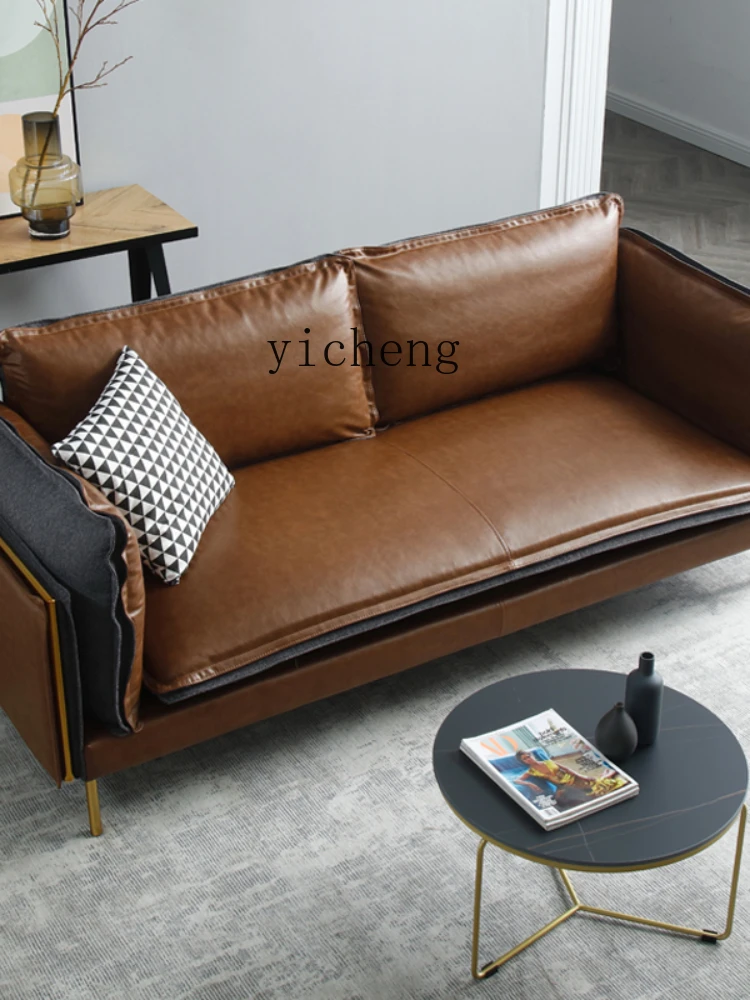 XL Leather Sofa Minimalist First Layer Cowhide Three-Seat down Sofa