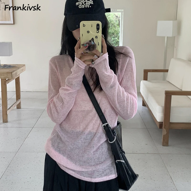 

Прозрачные женские футболки, легкие летние дышащие винтажные солнцезащитные футболки для школьниц, милые, в японском стиле, пикантные, ленивые, Harajuku Y2k