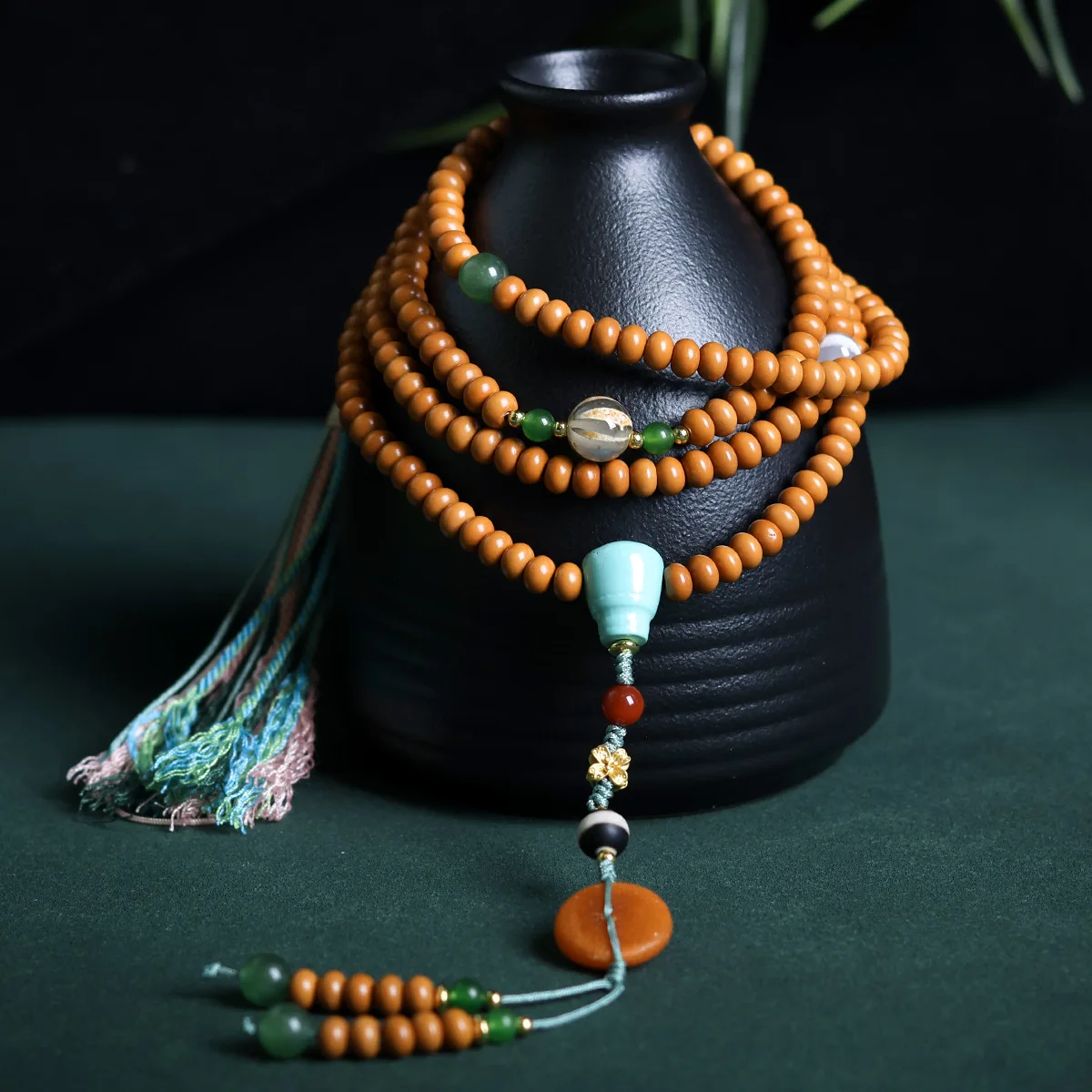 Pulsera Mala de varias vueltas con cuentas de oliva, manzanilla y ámbar, y turquesa, estilo chino nuevo, cuentas de oración Wenwan para hombres y mujeres