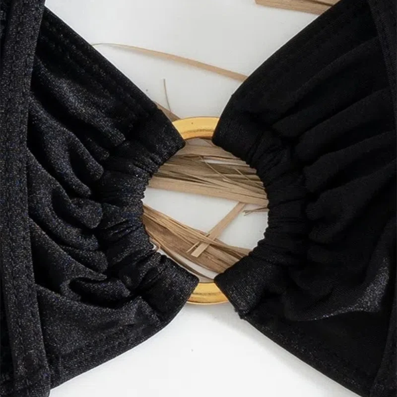 Summer Women's Triangle Panties Bikini 2-Piece Set Crisscross Tie Front Push Up & High Waist Bottom Solid Color Sexy Swimwear