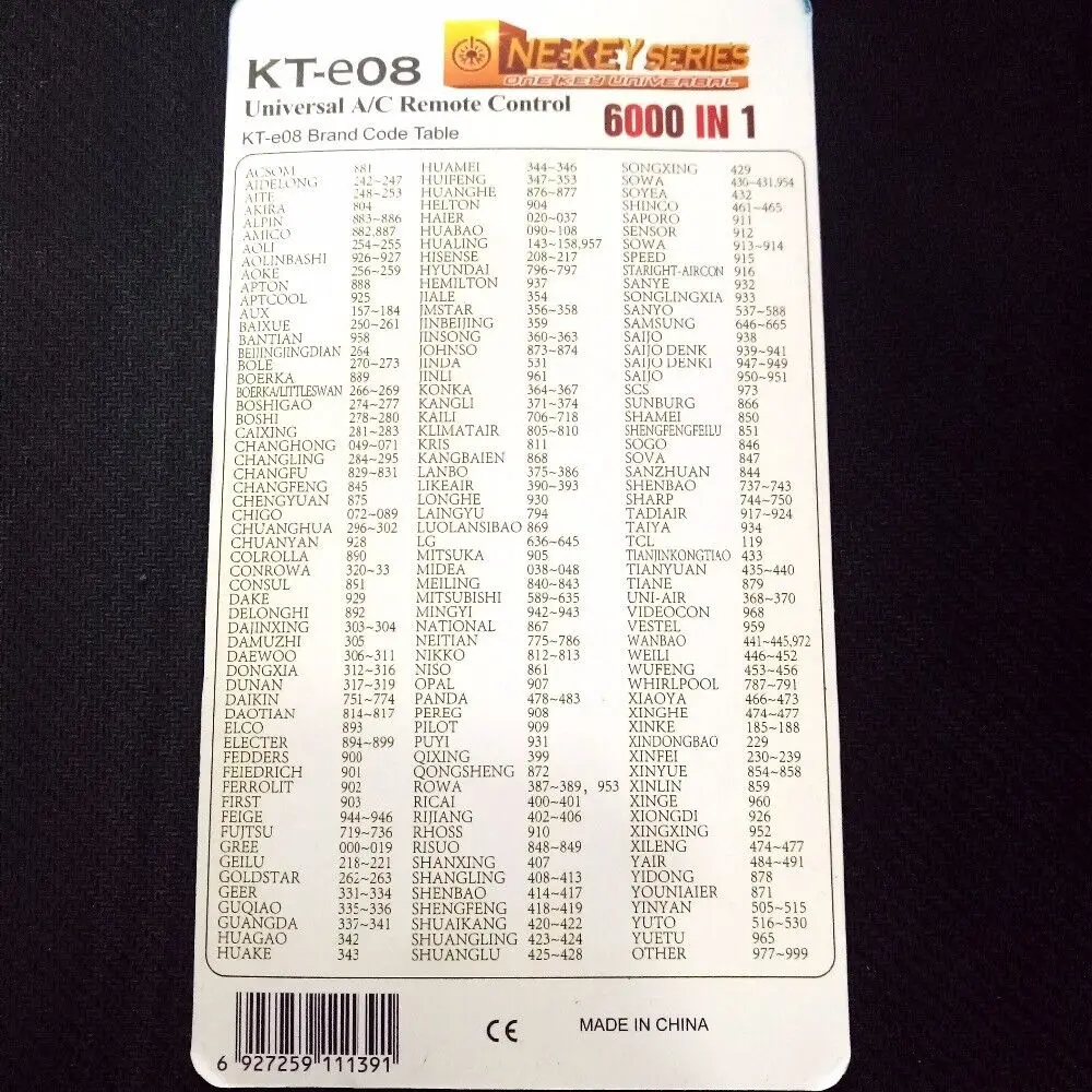 Controle remoto AC universal KT-e08 para Toshiba Sanyo 6000 em 1 ar condicionado