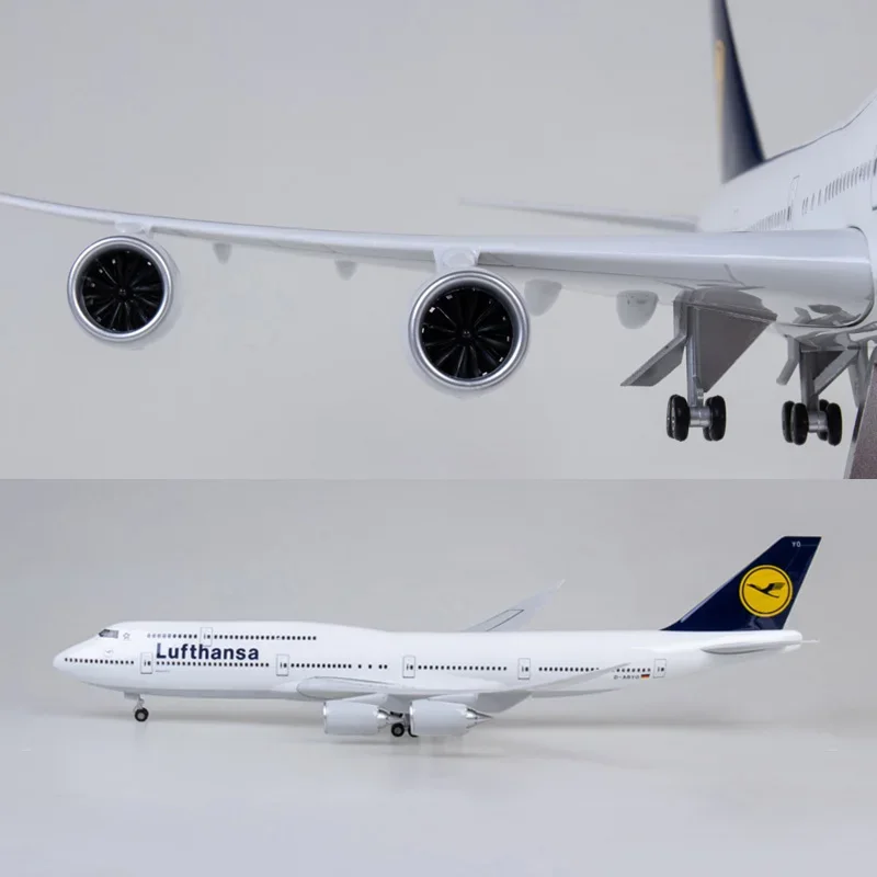 Imagem -04 - Lufthansa Avião Modelo Brinquedo Luz e Roda de Aterragem Resina Plástica Modelo Presente Companhia Aérea 747 B747 1:150