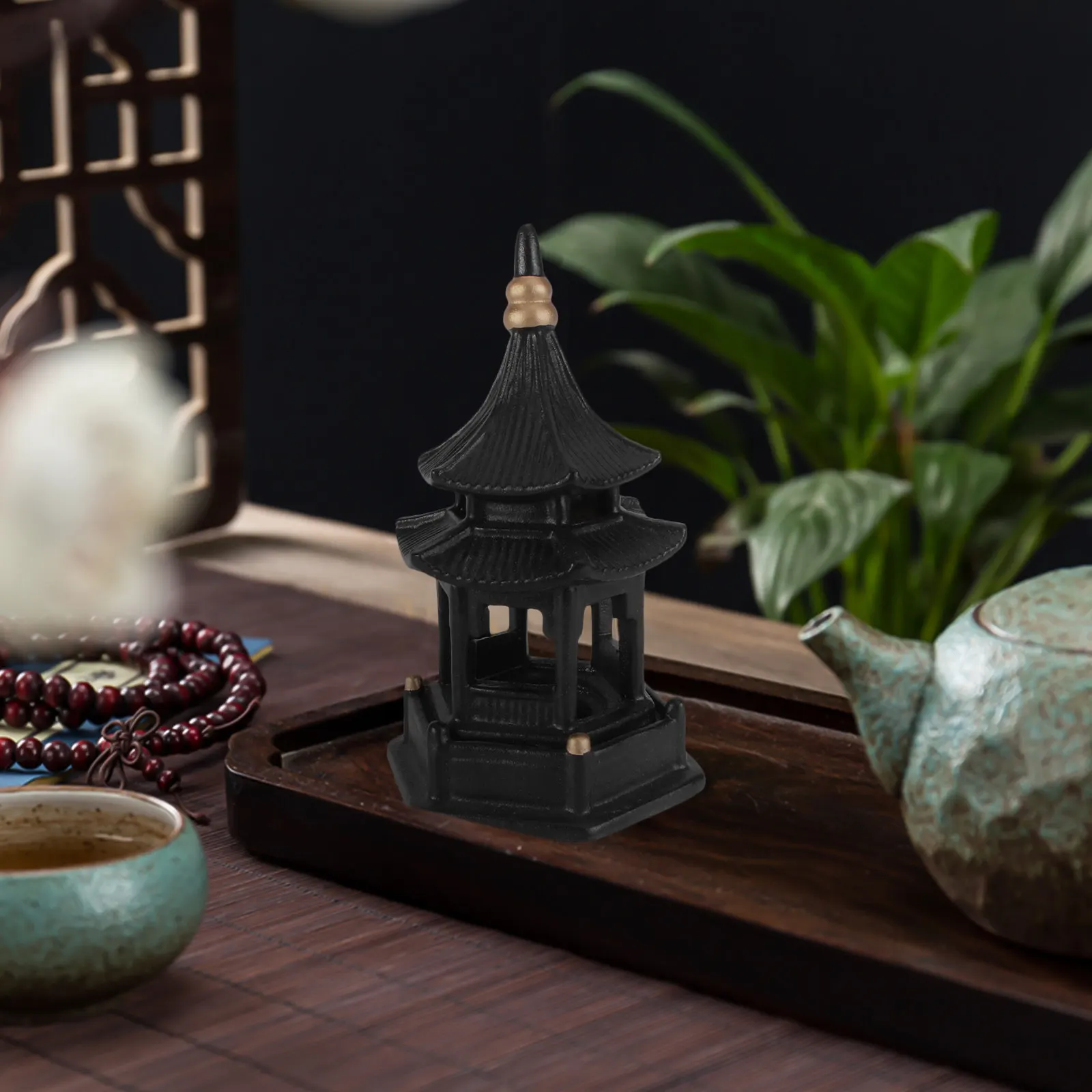 1Pcs Hexagon Pavilion Decor Creative Ceramic Craft Black Micro Landscape Bonsai Desktop Supply Home Table Decoration