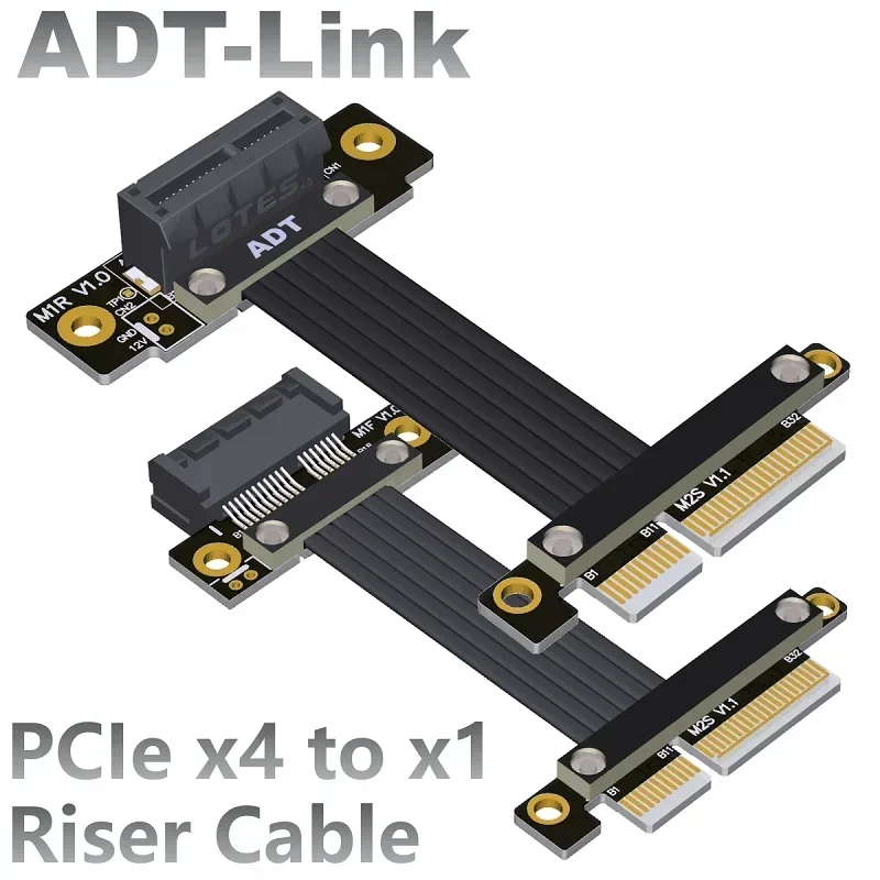 PCIE 4.0 x4 to x1 Riser Cable PCIe x4 Extender Adapter Jumper for PCIe x1 Cards Capture Card, Gigabit Wireless LAN, Audio cards.