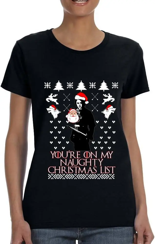 ALLNTRENDS Women's T Shirt My Naughty Xmas List Arya Stark Ugly Christmas