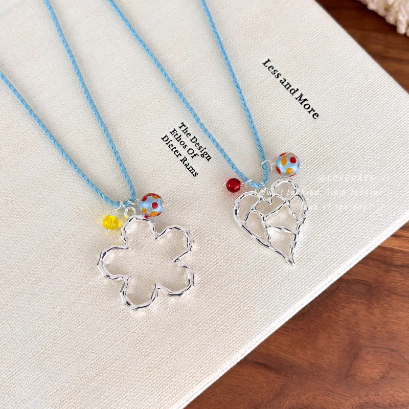 Premium Long Rope Hollow Heart Flower Necklace Dopamine Sweet Liquid Summer Style Choker for Women