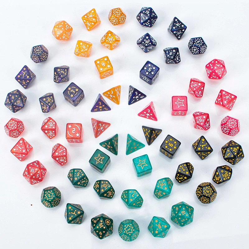 Dice brand-new acrylic set of 7-piece star-carved dice D4, D6, D8, D10, D12, D20 multi-sided dice in 8 colors for a board game