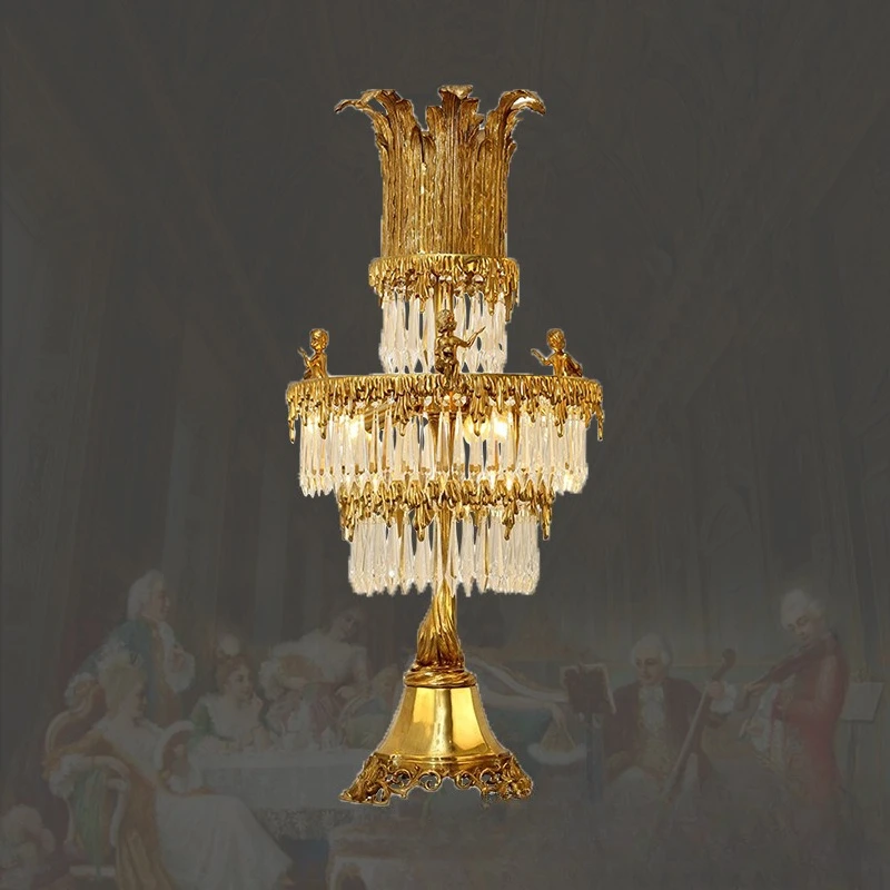 French all-copper crystal lamp, European-style living room bedroom dewaxing bedside, creative decorative retro angel desk lamp