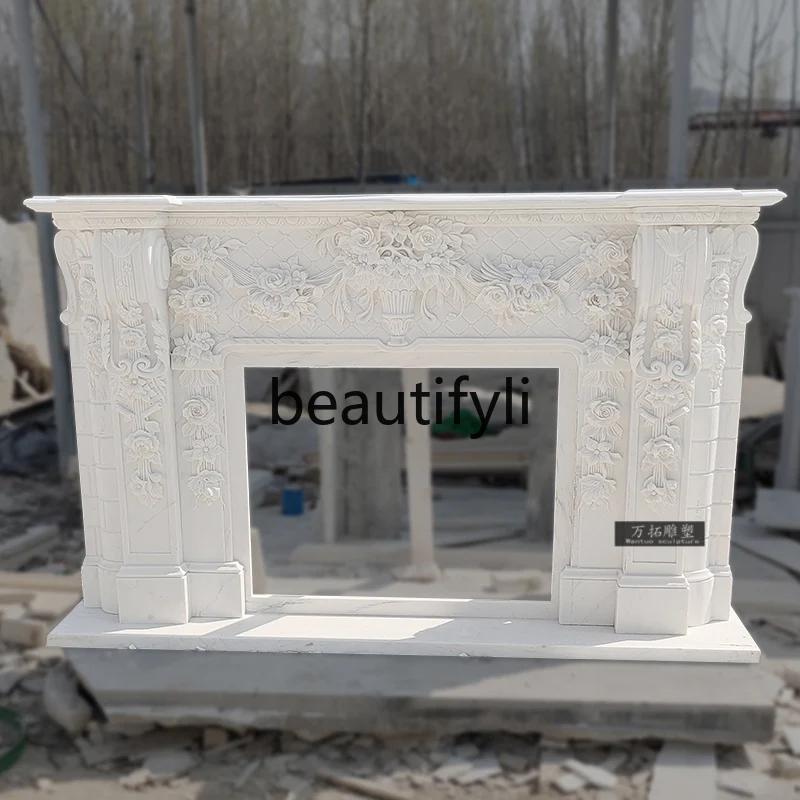 Marble fireplace European French carved villa living room decorative cabinet American marble stone sculpture fireplace