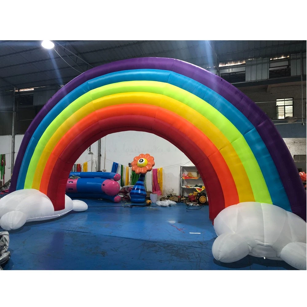 

Inflatable Rainbow8x4m Colorful Arch With Clouds Inflatable Entrance Gate Blow Up Wedding Arch Backdrop For Outdoor Event Decor