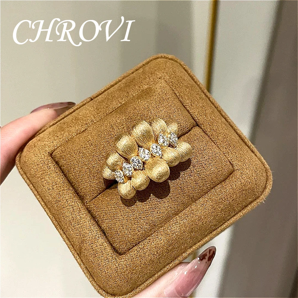Retro Golden Hand-Rubbed Satin Ribbon Coffee Bean Ring - Luxurious Style with Diamond-Set Gold Finger Ring