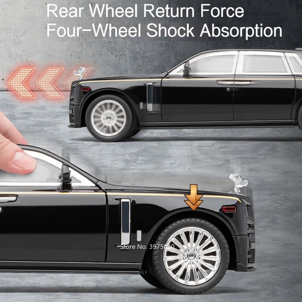 1/22 Metal Diecast Rolls-Royce Phantom Model Cars Toy Wheel Pull Back Car Models with Sound Light Vehicle Children Birthday Gift