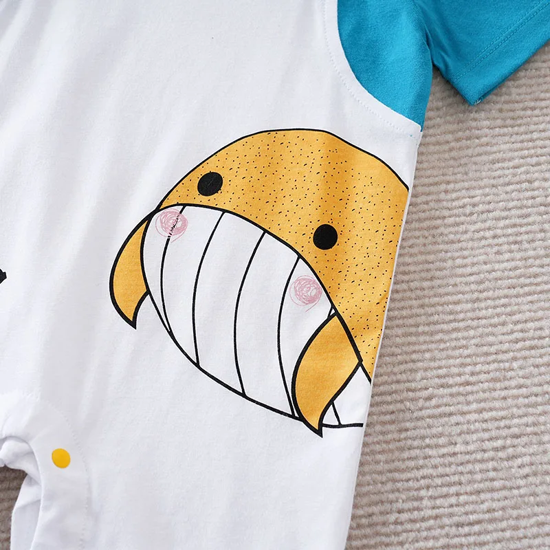 Baby Boy Summer Jumpsuit Cartoon Whale Costume Baby Pure Cotton Short Sleeved Comfortable Round Neck Crawling Suit