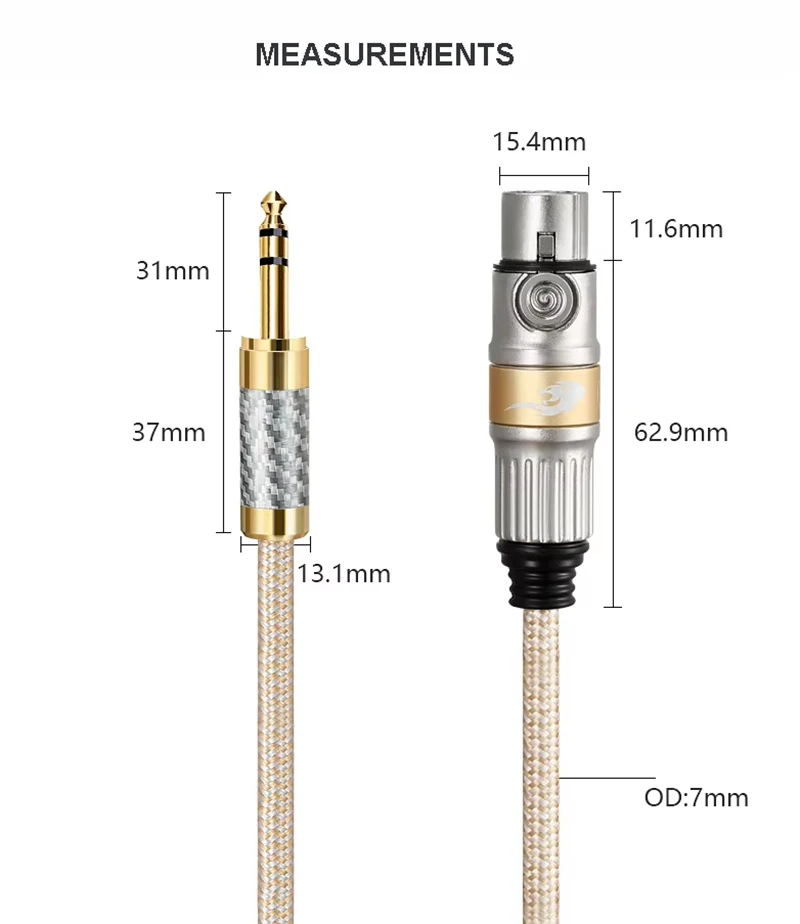 Hi-fi TRS Jack Cable Regular 3-Core XLR Female to Stereo 1/4 Inch 6.35mm Jack for AMP Sound Card Microphone Mic Cable 0.75-30m