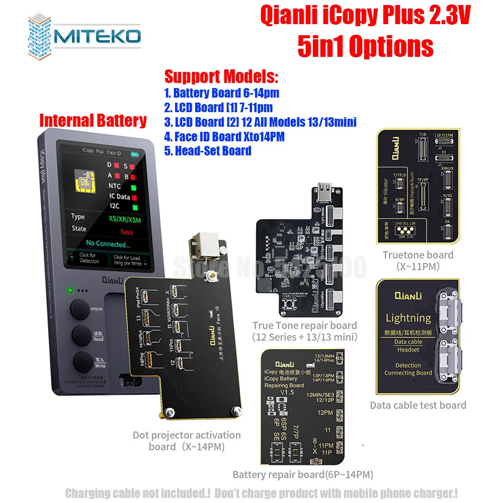 Qianli iCopy Plus 2.3v 6in1 LCD Ture Tone Repair 7-15 Pro Max & Battery Board Support 6to14pm Face ID X-14 Vibrator HEADSET