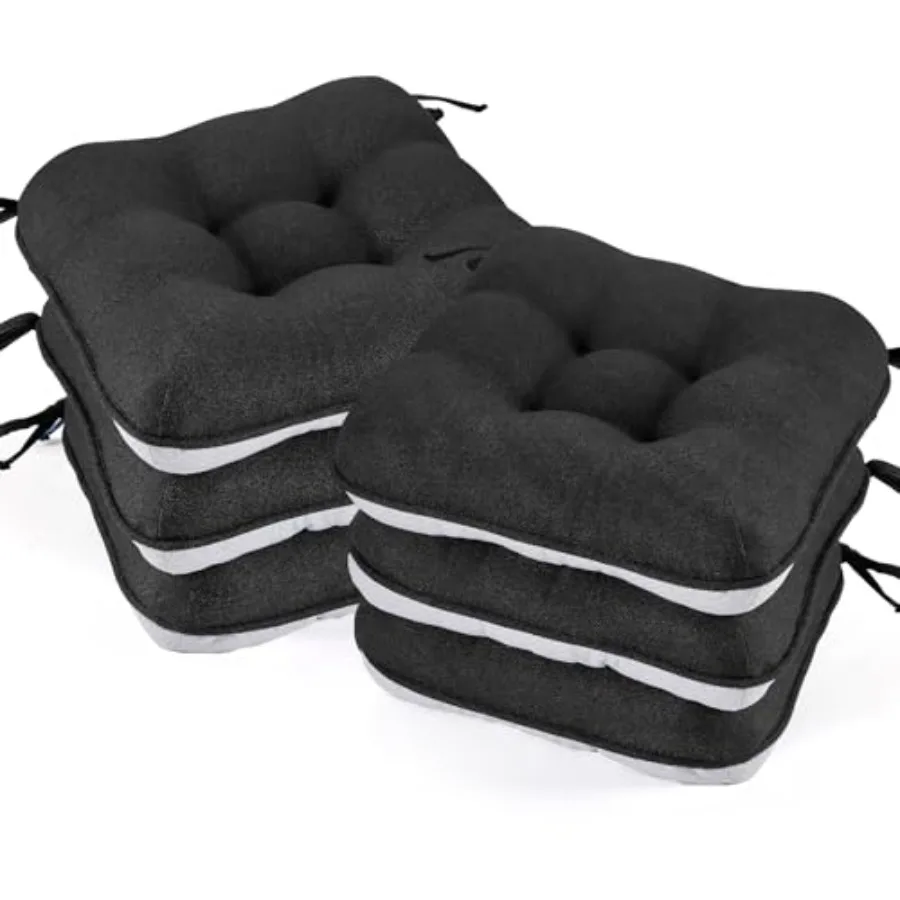 

Черные подушки для обеденных стульев, набор из 6 штук, толщина 3,5 см, накладки на стулья для кухонного стола с завязками, нескользящая основа и чехлы для сидений.