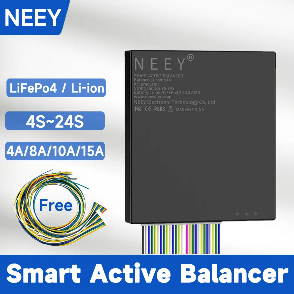 NEEY Active Balancer with BT APP 8A 10A 15A 4A Balance Current for 4S~24S LiFePo4 Li-ion Battery 4A BMS Smart Equalizer