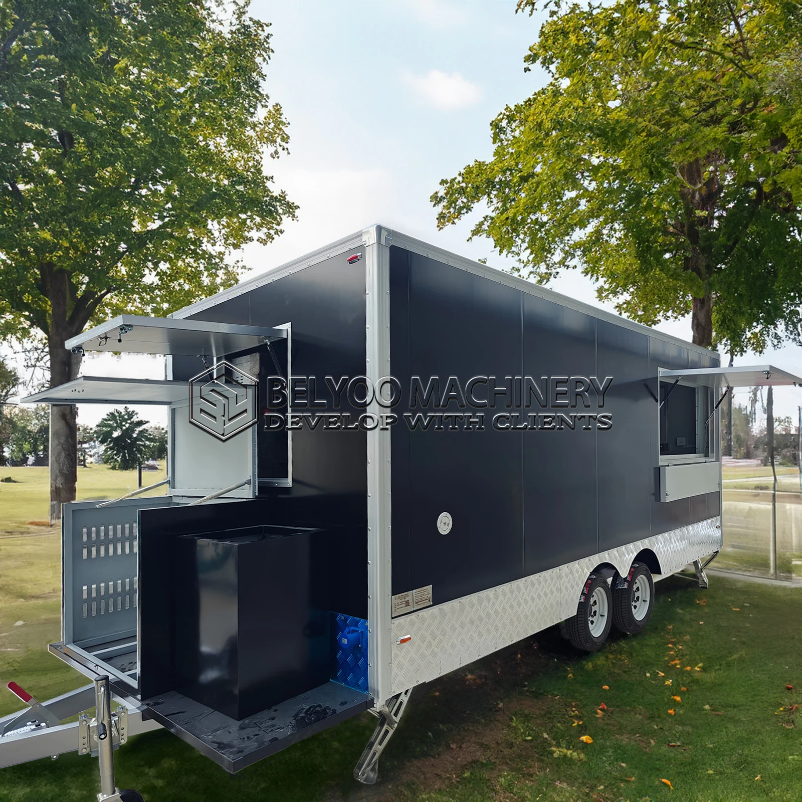 

Belyoo Customized Mobile Kitchen Pizza Food Truck Purchase USA Standards BBQ Food Trailers Fully Equipped With Porch for Sale