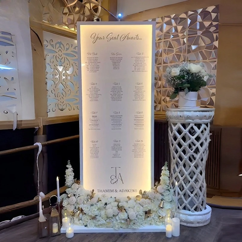 Custom Wedding Event Guest Seat Map Background Panel Acrylic Light Emitting Diode Light Decoration Welcome Sign