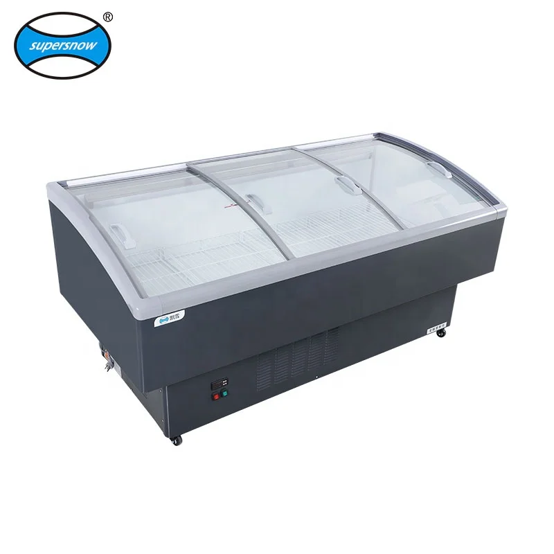 Curved sliding glass top display fruit freezer / frozen meat freezer