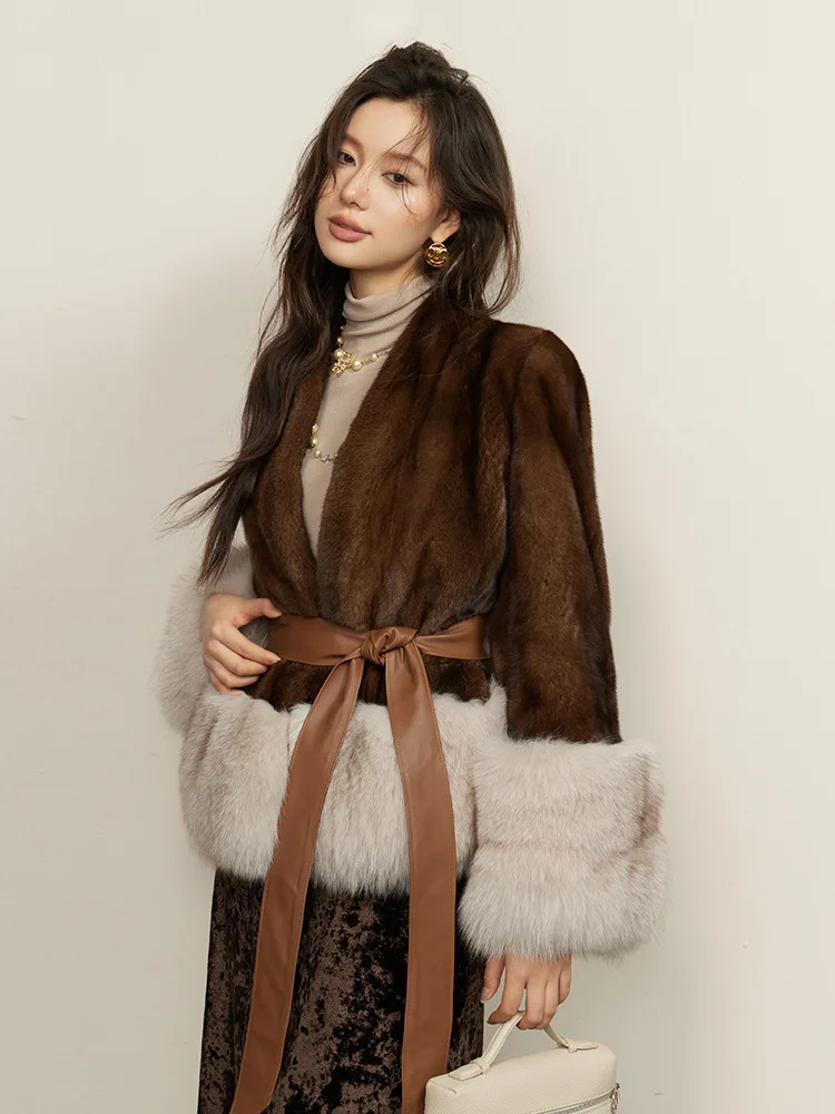 UMI MAO Kaidi Luolan violet étiquette Grade entier vison manteau de fourrure femmes minceur fourrure de renard poignets automne hiver fourrure veste