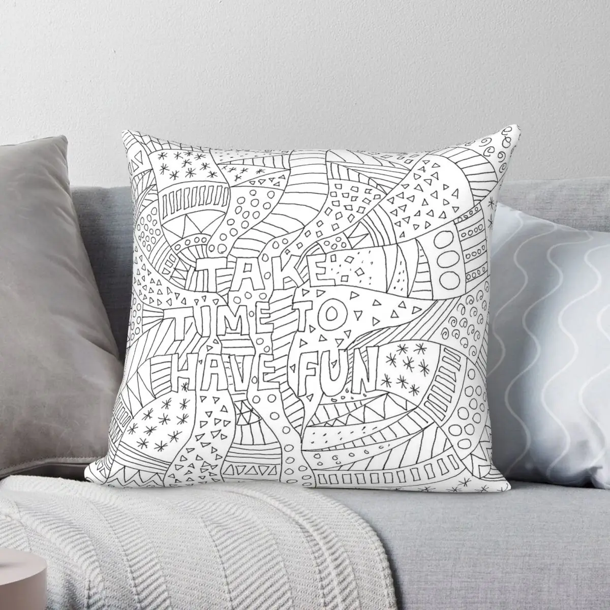 Doodle Take Time To Have Fun Square Pillowcase Polyester Linen Velvet Creative Zip Decor Pillow Case Bed Cushion Cover 18