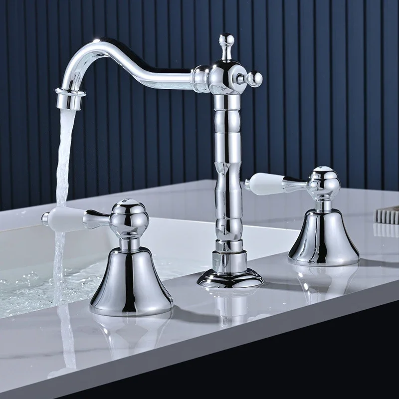 3 Holes Split-type Bathroom Basin Sink Faucet High Quality Brass Water Mixer Tap