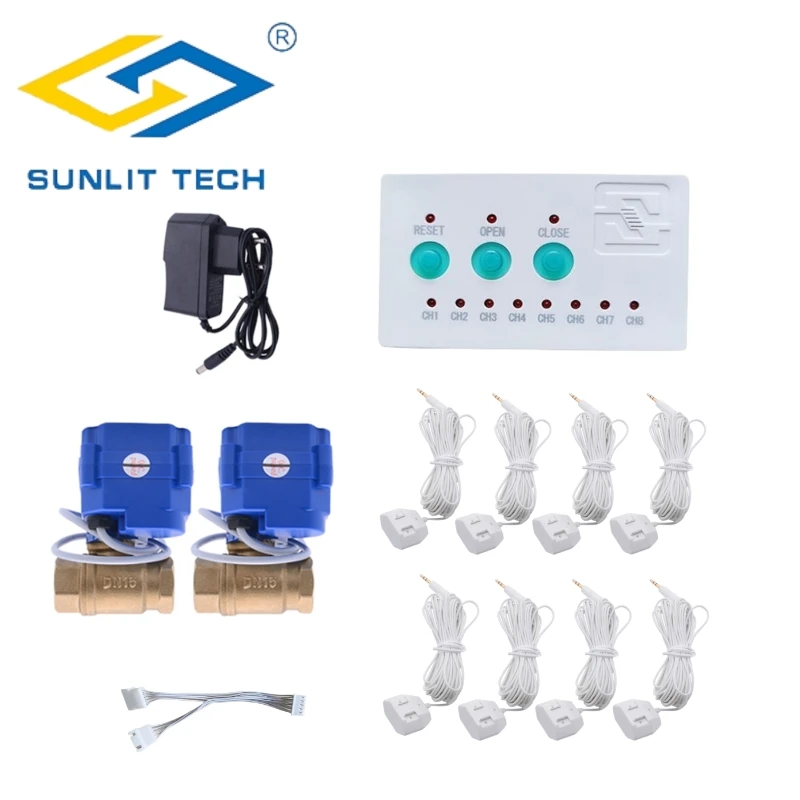 

1/2" (DN15) 3/4"(DN20) Brass Motorized Shut Off Smart Valve & 8pcs Water Sensor Alarm System Protection Against Water Leaks