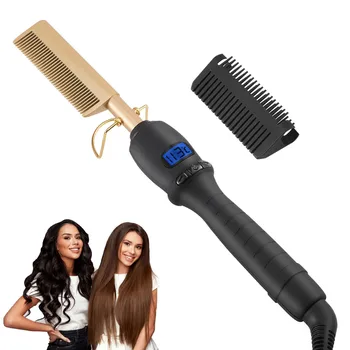 Dual Voltage Ceramic Pressing Comb - 450°F Fast Heating Straightening Comb 2-in-1 Hair…