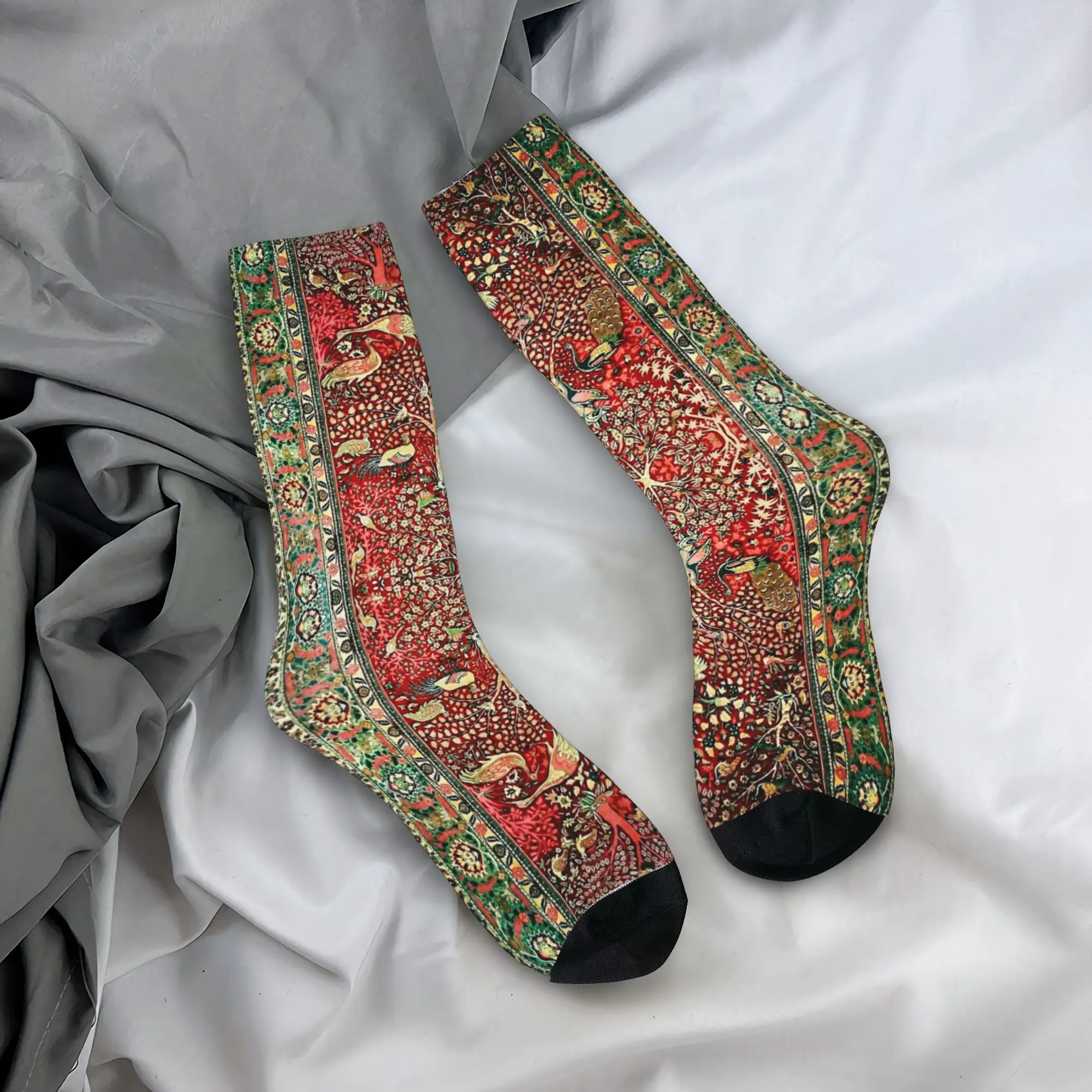 Antique Persian Rug Bird Tree Flowers Ca Socks Harajuku Sweat Absorbing Stockings All Season Long Socks for Unisex