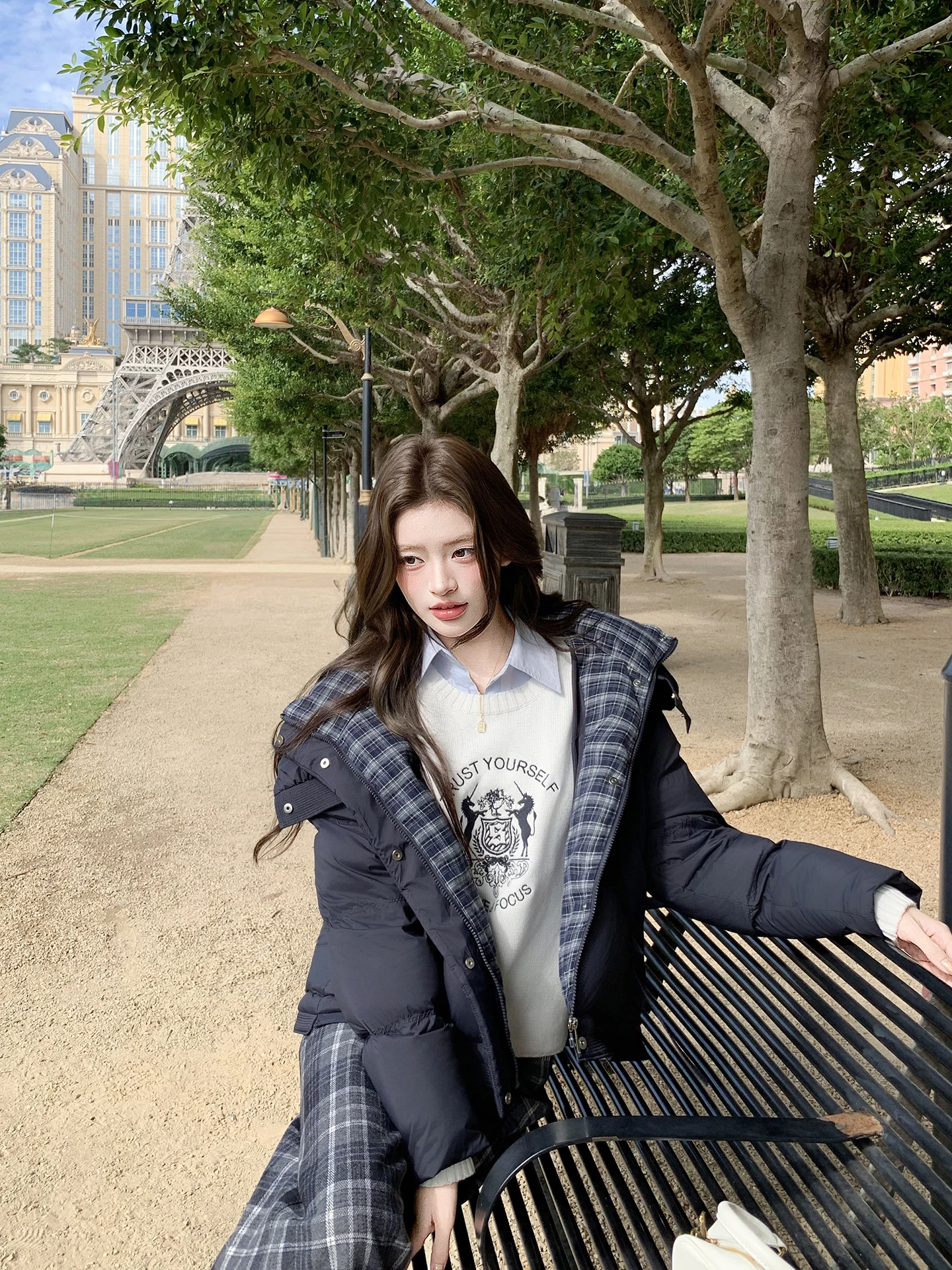 

Женское зимнее пальто Aviva on Earth Thiened ort down Jaet Korean Sle Earth Store Blue White Du Feather с капюшоном