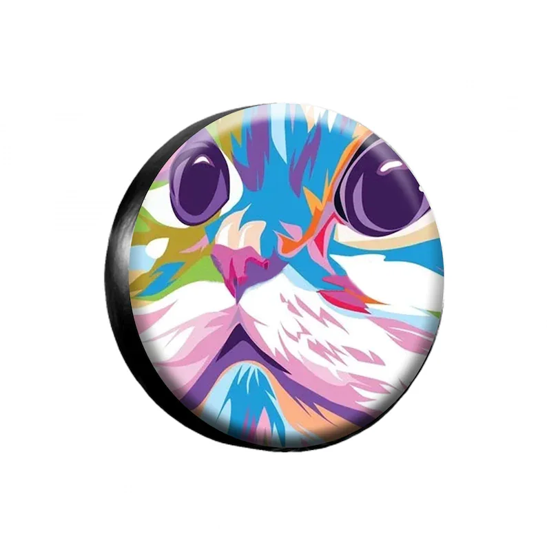 Colorful Graffiti Cat Tire Cover, Custom Size Tire Cover, Boho Spare Tire Cover, Without Camera Hole,for Trailer RV SUV Bronco