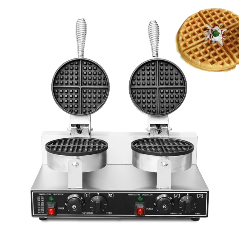 

Electric Waffle Maker Nonstick Double Head Plate Cake Baking Machine Round Waffle Ice Cream Cone Maker Waffle Baker Machine