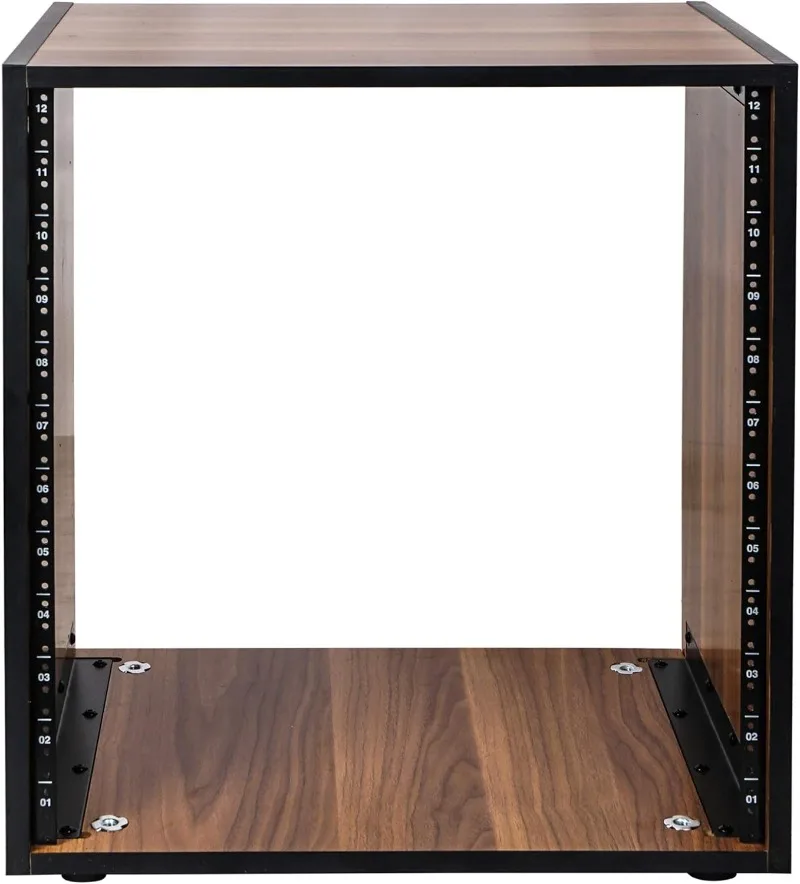 DIY 12U Studio Rack with Furniture Grade Walnut Laminate, Rubber Feet, Casters (SDRK-12WN)