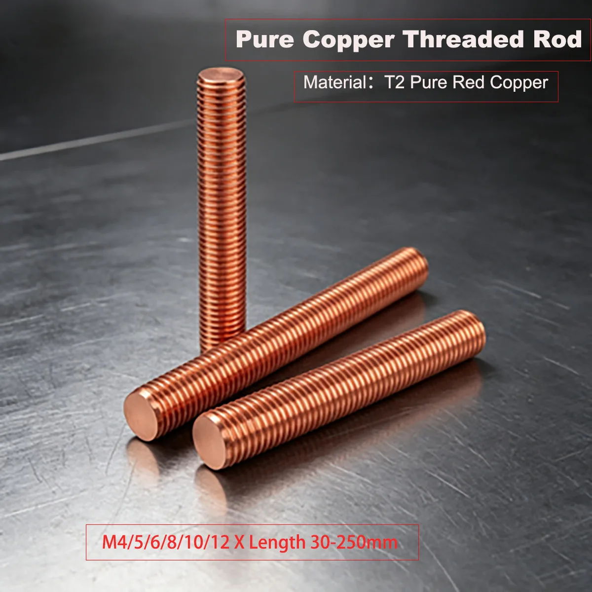 Guangluo M4/5/6/8/10/12 X Length 30-250mm Pure Copper Full Thread Screw Rod Conduction For Strong Connections
