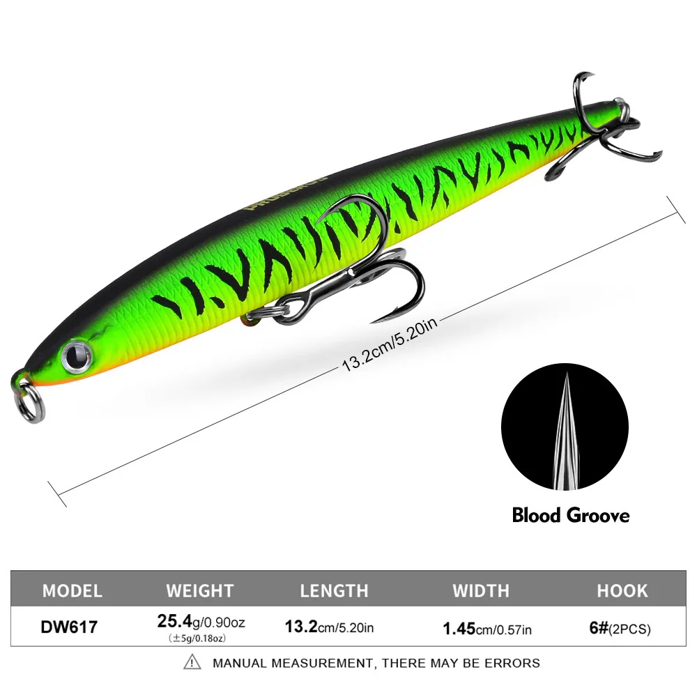 

PROBEROS 1pcs Fishing Lure 13.2cm 25.4g Hard Artificial Penceil Lure 5 Color Minnow Crankbait Fishing Baits 6# Treble hook dw617