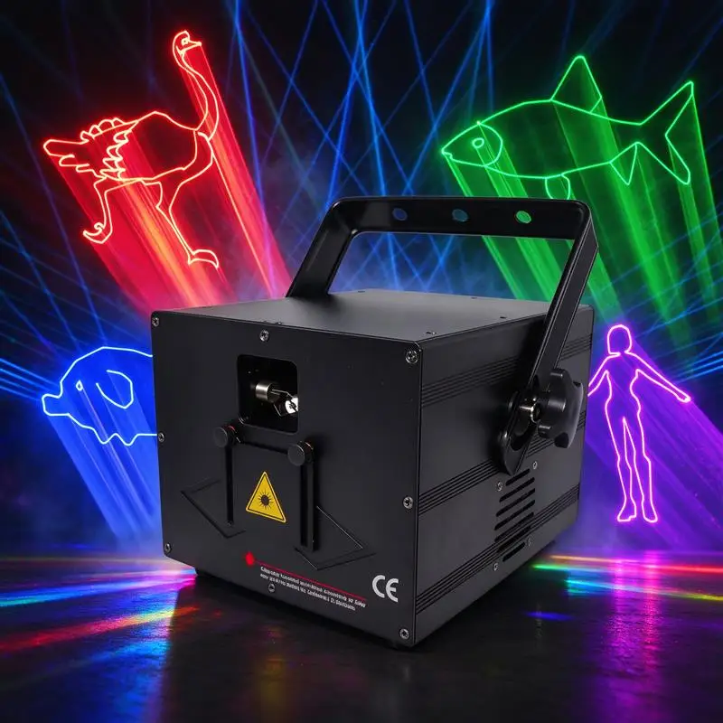 New 5W RGB Laser Light Projector DMX512 Sound Active Phone APP 128 Patterns Animation Logo Text Stage Light for DJ Party Wedding