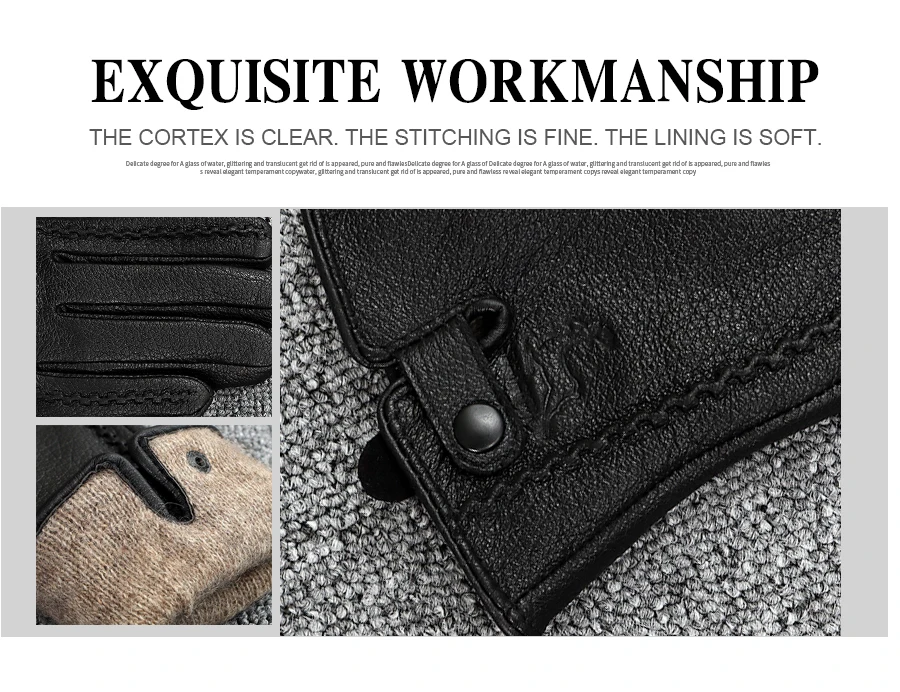 New Women's Genuine Leather Winter Warm Women's Soft 70% Wool Lining Rivet Buckle High-Quality Connected Finger Gloves