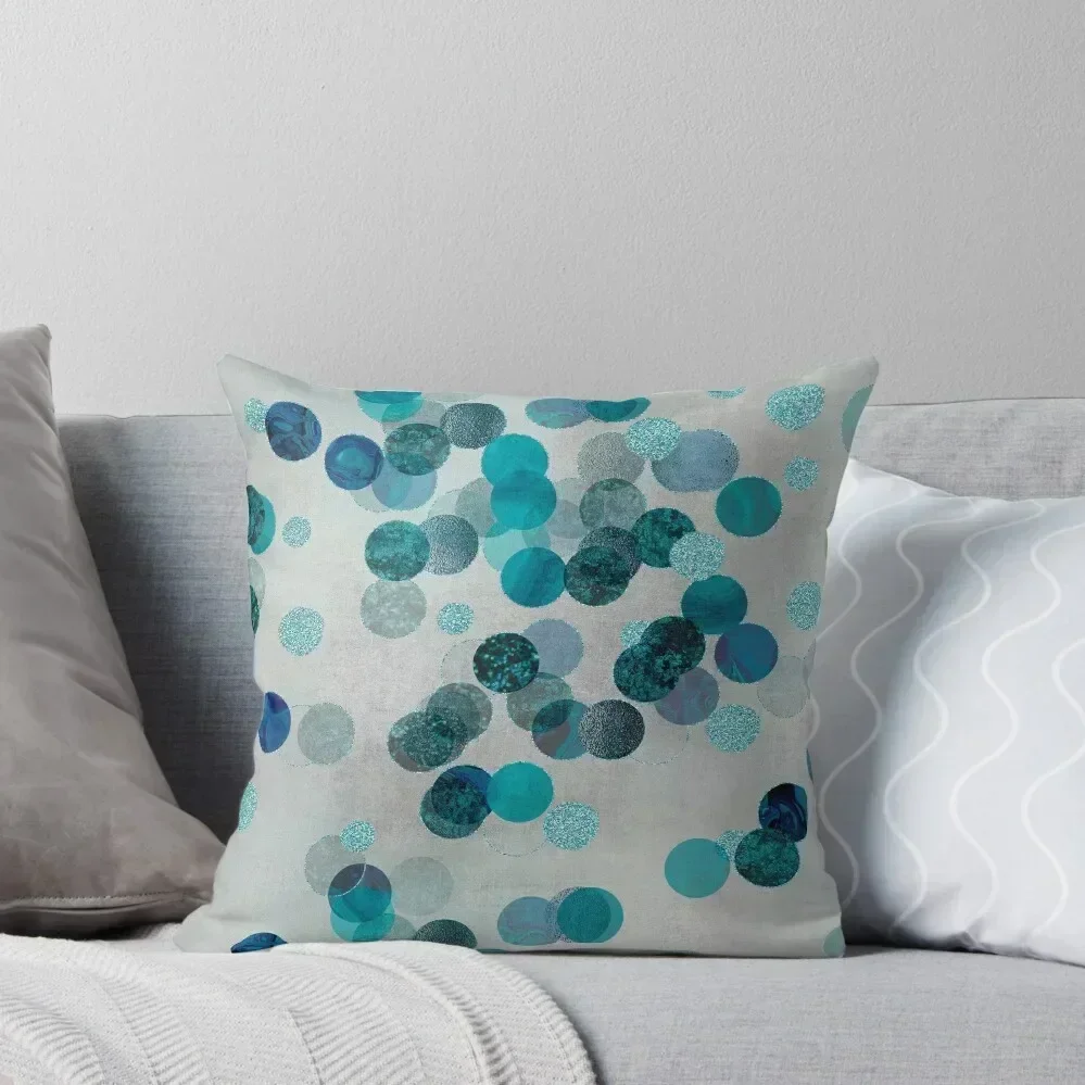 

Shiny Glamour Dots Blue Aqua Teal Pattern Glitter Glam Throw Pillow luxury sofa pillows Cushions For Children pillow