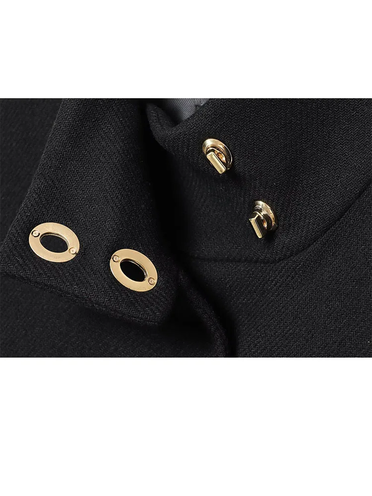 

HH Women's Winter New Fashion Versatile Stacked Decorative Wool Short Coat Female Temperament High Collar Belted Jacket Mujer