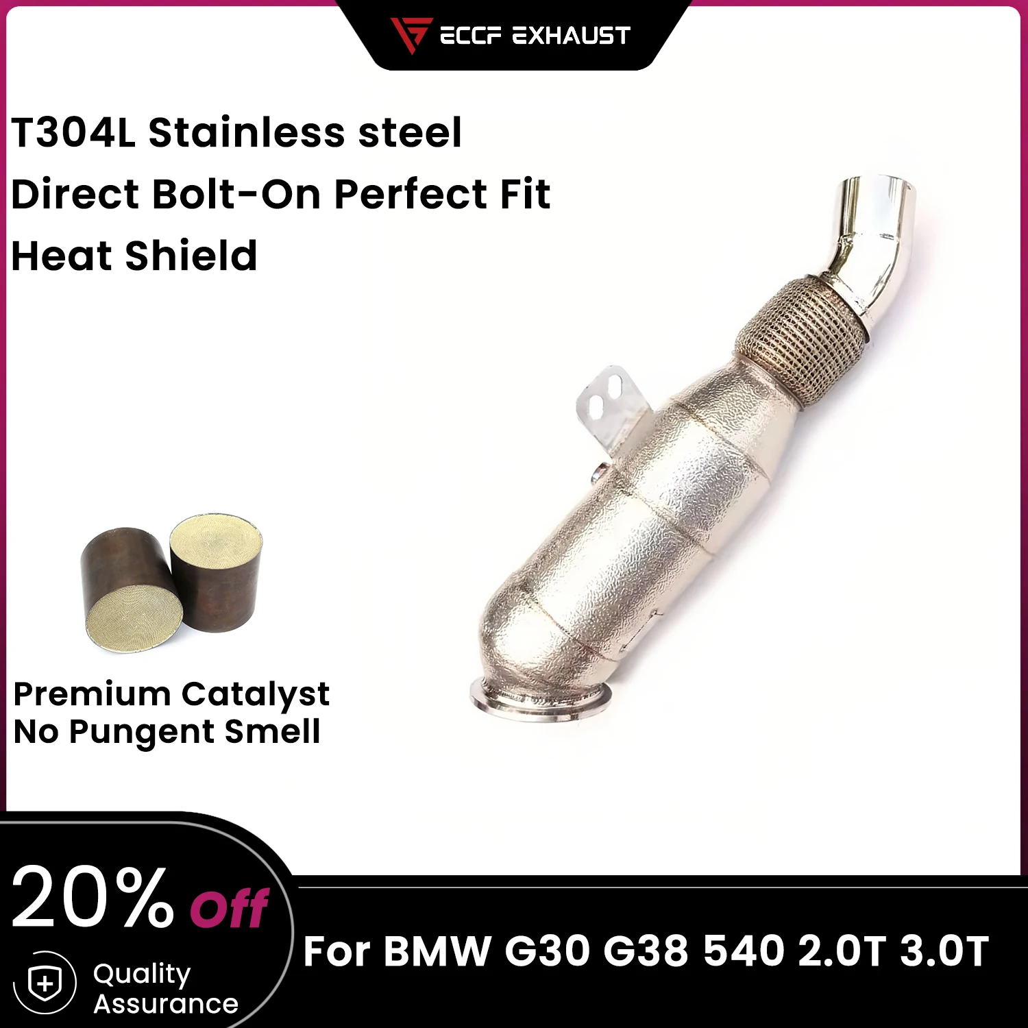 

ECCF Sports Downpipe With Heat Shield For BMW G30 G38 540 2.0T 3.0T Aggressive Exhaust Sound High Flow Performance Upgrade