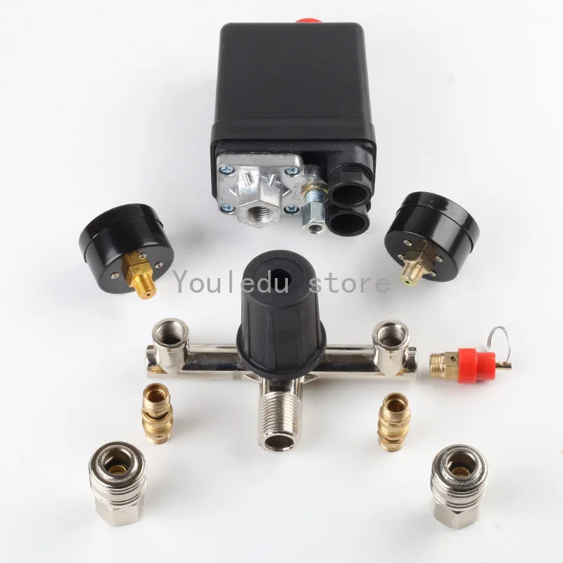 220V 90-120 psi Air Compressor Pump with Pressure Switch Control Valve Manifold Relief Regulator with Gauge