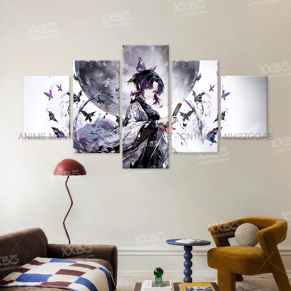 5 Stücke Anime Wandkunst Leinwand Malerei Bild Drucken Wohnkultur Dämon Slayer Kochou Shinobu Charakter Poster Zimmer Rahmenloses Wandbild – Detail 6