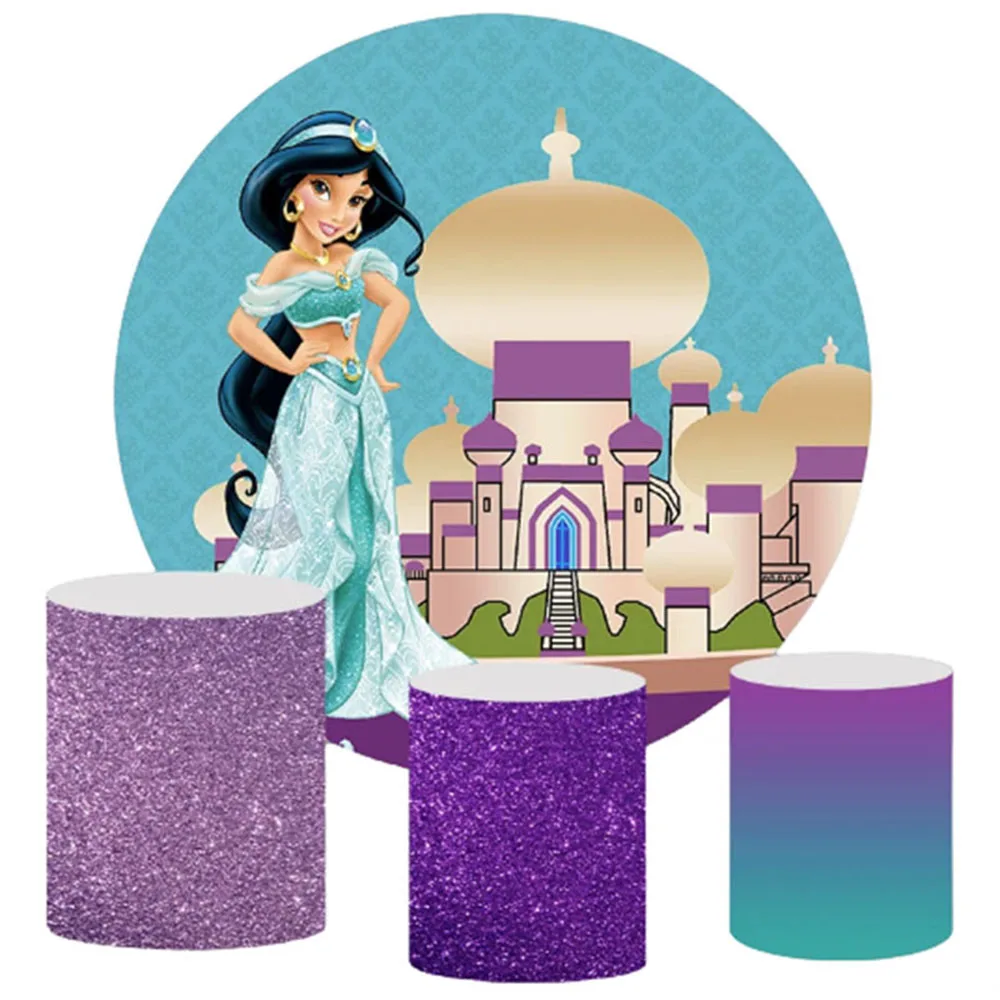 

Princess Jasmine Elastic Round Backdrop 3 Cylinder Cover Background Photography Baby Shower Girl Birthday Party Dessert Table