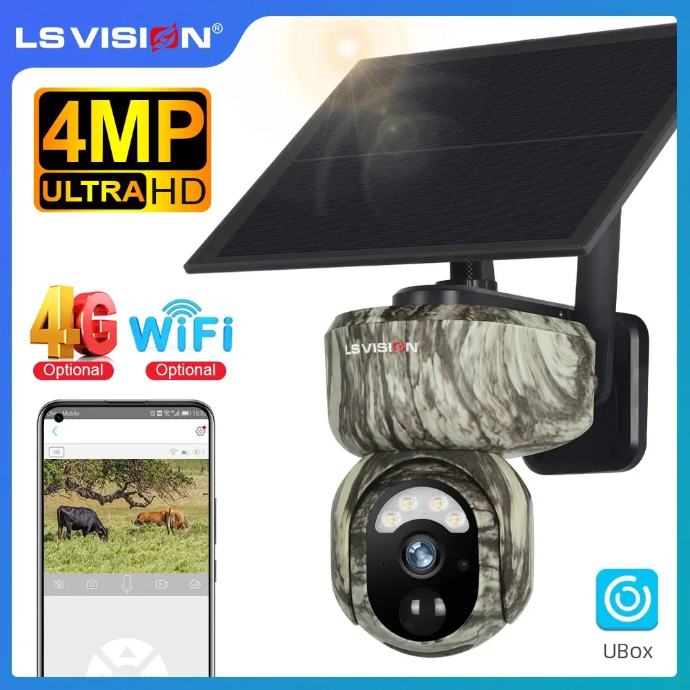 

LS VISION 4MP WiFi/4G Sim Solar Security Camera Outdoor 2K Human/Animal Detection Two-Way Audio IP66 Waterproof Wildlife Cameras