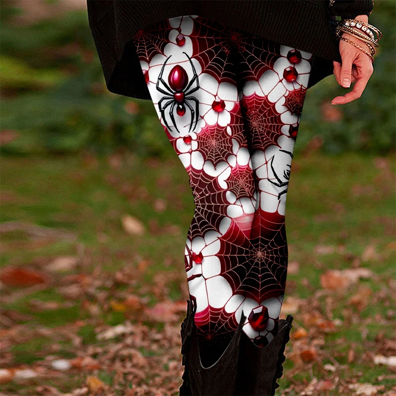 Legginsy damskie z nadrukiem 3D na Halloween, wzór dyni i pająka, elastyczne, do jogi, na co dzień, do sportu, biegania, fitnessu, spodnie codzienne.