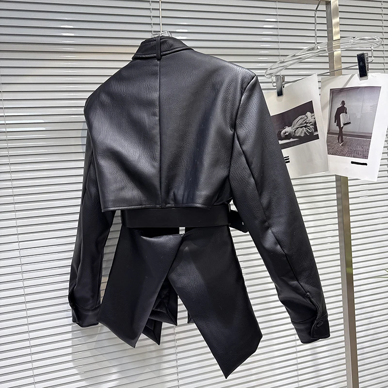 Chaqueta de algodón con cuello levantado y cinturón de PU para mujer, chaqueta cálida de longitud media, chaqueta acolchada con media cremallera, prendas de vestir Parker