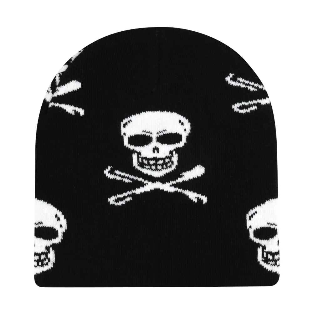Beanies Fashion Skull Print Y2K Knitted Hats for Women Men Ear Protection Winter Autumn Windproof Keep Warm Gorras Hip Hop Cap